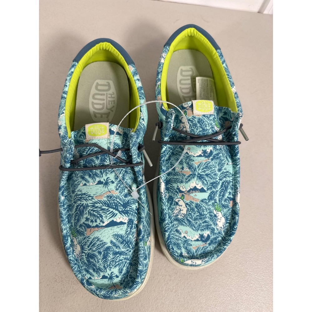 Hey Dude Wally H2O Mens Tropical Palm Tree Island Print Blue Slip On Loafers 10